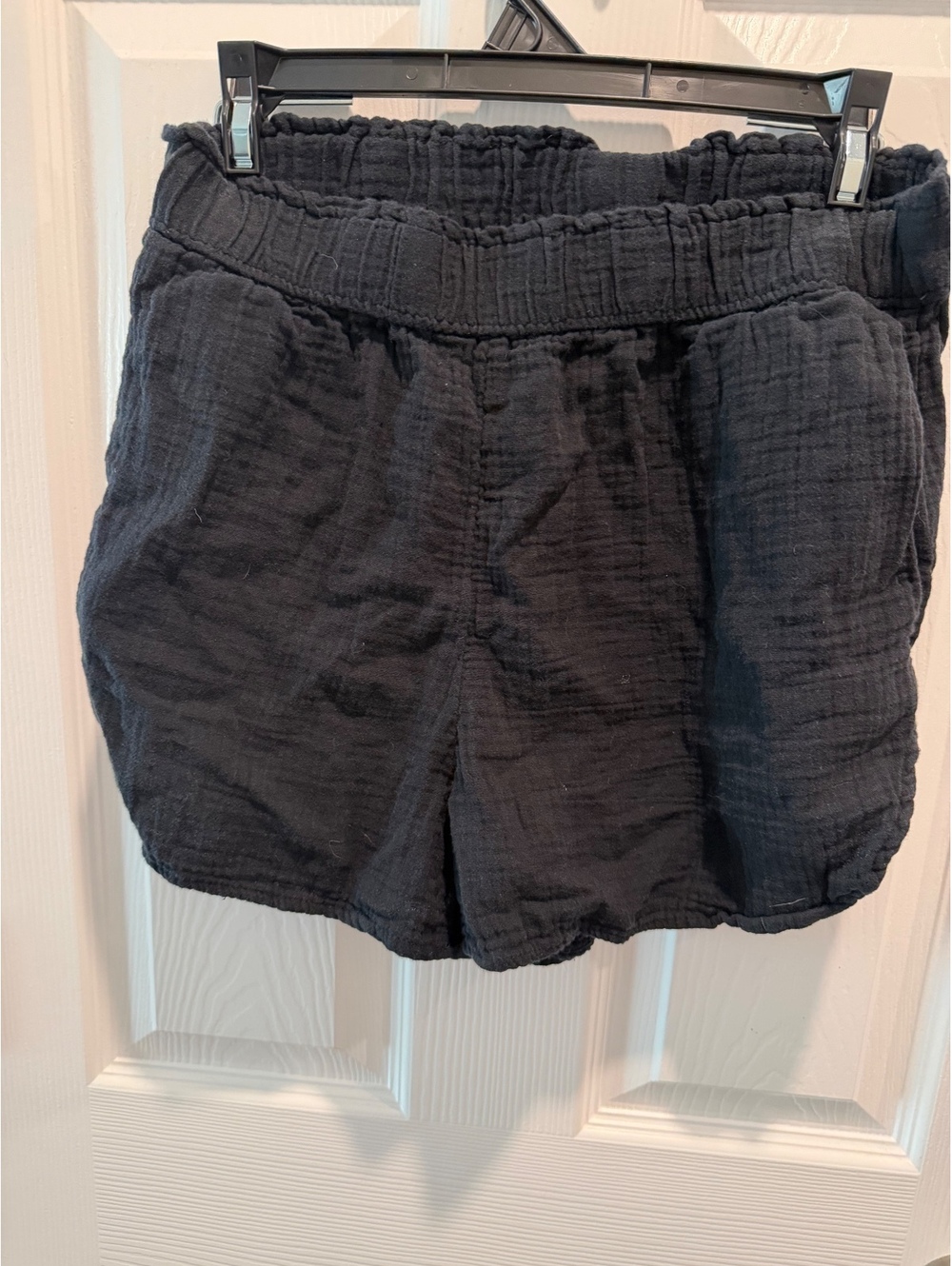 Black textured paperbag shorts